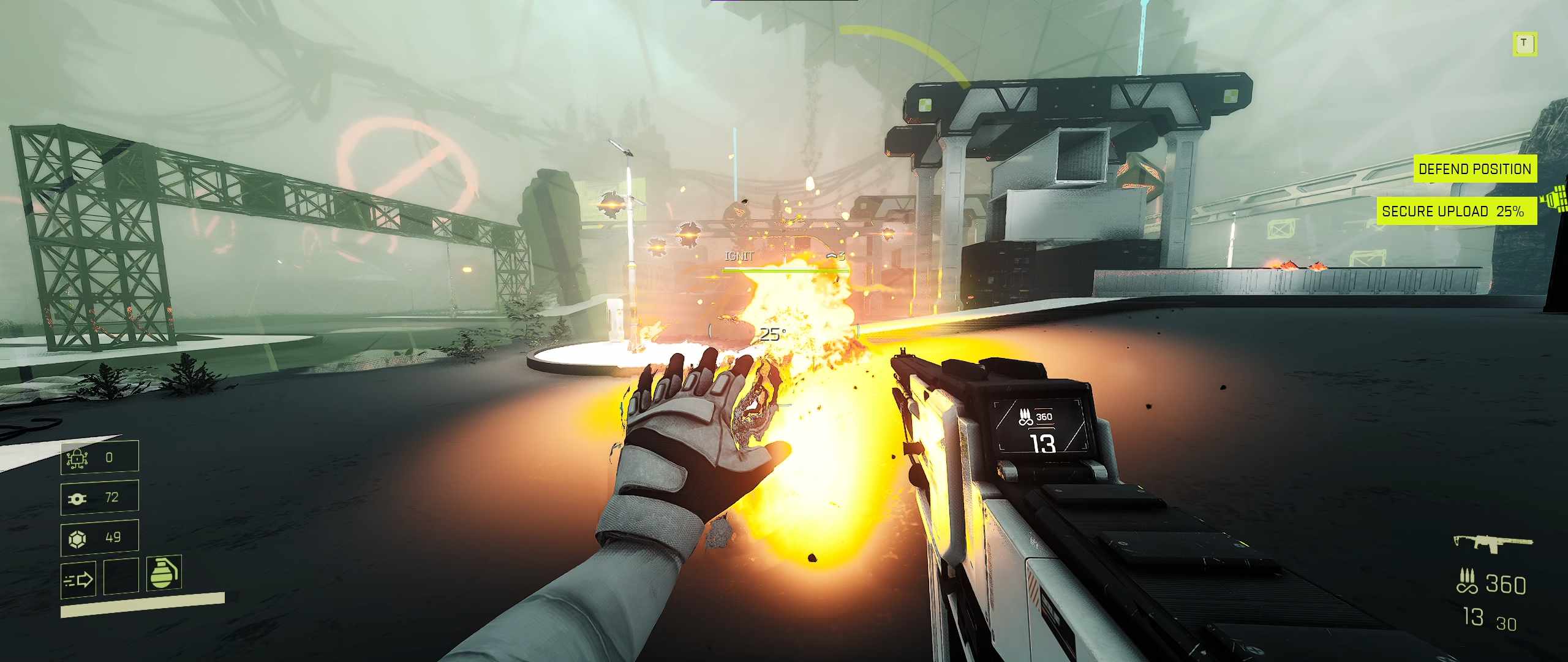 an enemy being blown up by a thrown explosive